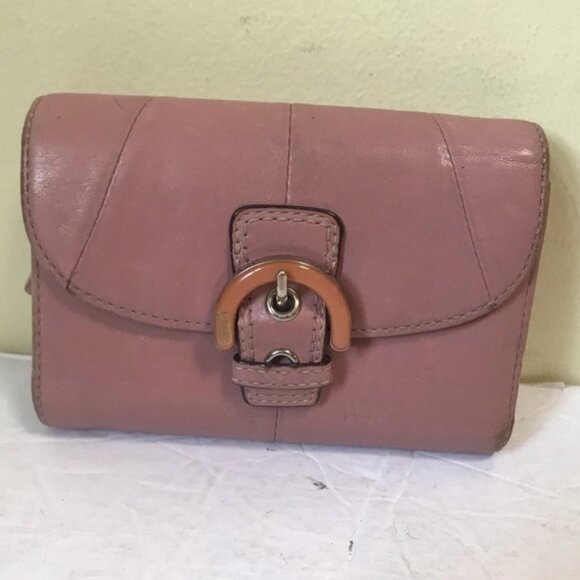 COACH Soho Compact Bi Fold Leather Wallet Card Case Coin Zipper Bag Clutch Pink - Picture 2 of 16
